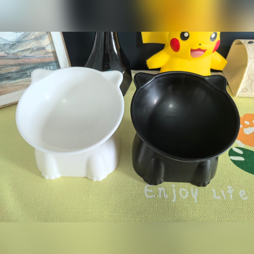 Black and White Cat-Shaped Bowls➕Cat Strip Feeding Scoop